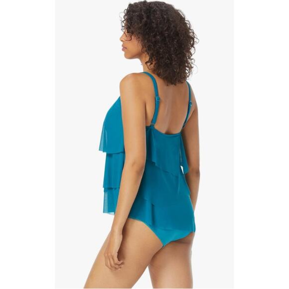 NEW Coco Reef Teal Tankini Top Size 38C Layered Mesh Flowey Loose Swimsuit XL - Picture 2 of 11